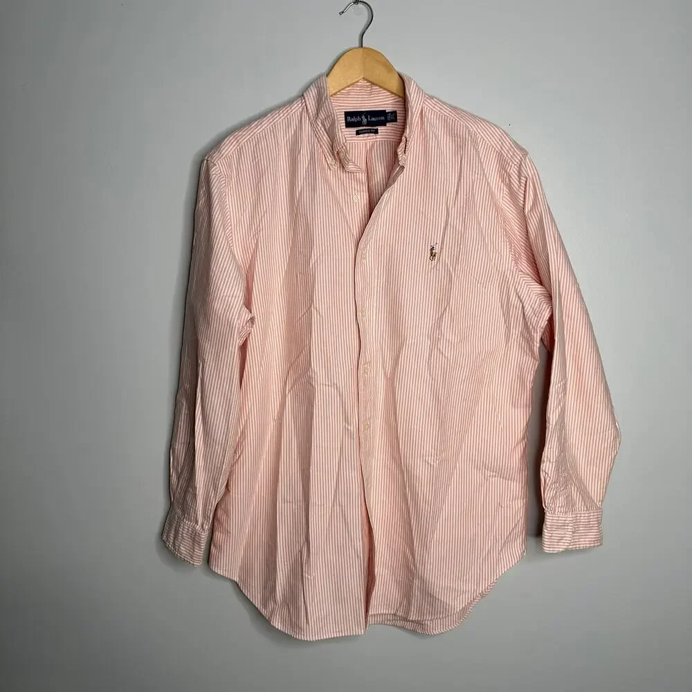 Ralph Lauren Button Down Mens 16.5 32/33 Pink Stripe Classic Fit Cotton Shirt